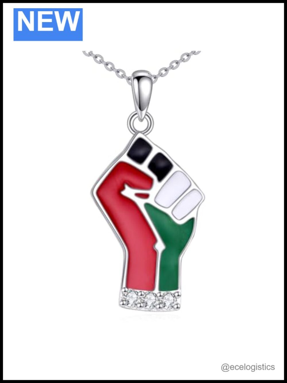 Sterling Silver Palestine Flag Pendant Necklace 925